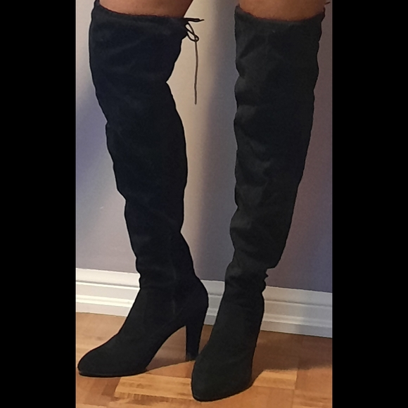 Black Suede Over The Knee Boots - Picture 1 of 3